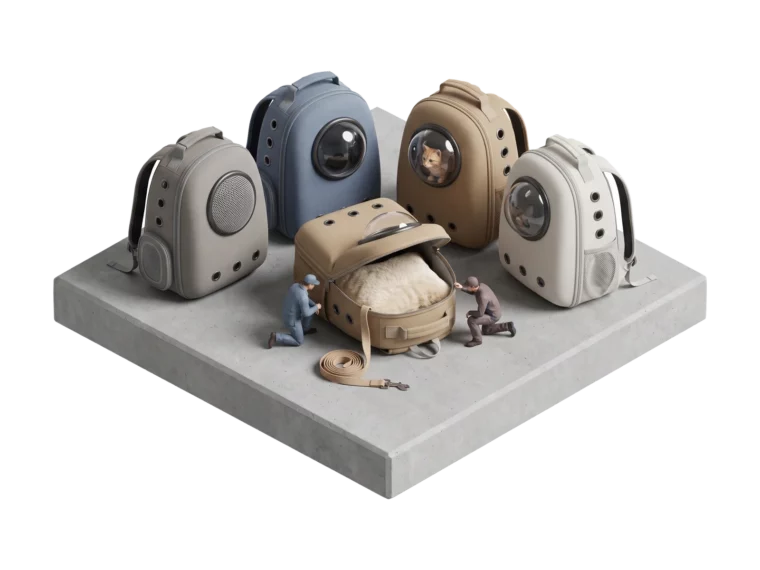 Рюкзаки для животных Space Pets оптом с выпуклыми окнами-иллюминаторами, сменной сеткой, поводками и мягкими подушками на серой плите