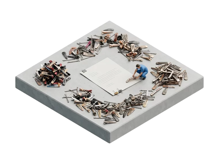 Отказное письмо на серой плите среди россыпи заколок, крабов и ободков: документы на товар из Китая для ИП