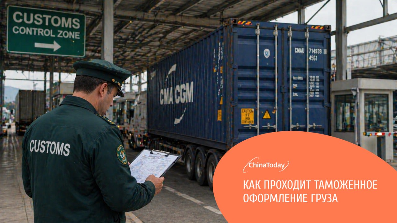 Работник таможни проверяет документы на груз